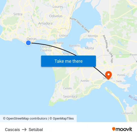 Cascais to Setúbal map