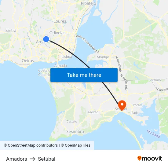 Amadora to Setúbal map