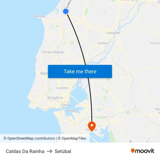 Caldas Da Rainha to Setúbal map
