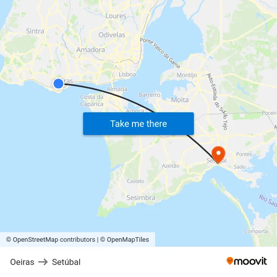 Oeiras to Setúbal map
