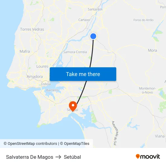 Salvaterra De Magos to Setúbal map