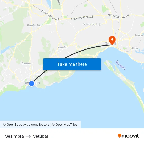 Sesimbra to Setúbal map
