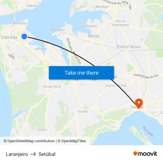 Laranjeiro to Setúbal map