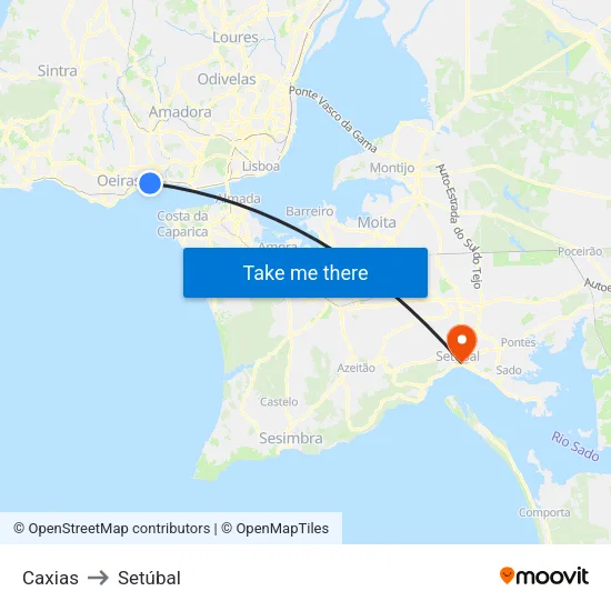Caxias to Setúbal map