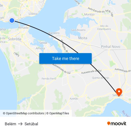 Belém to Setúbal map