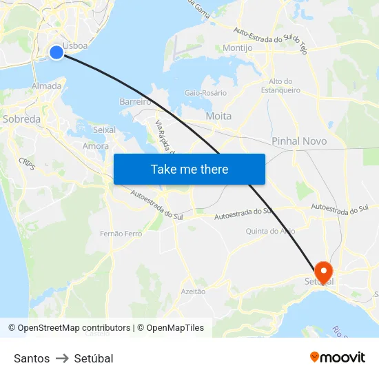 Santos to Setúbal map
