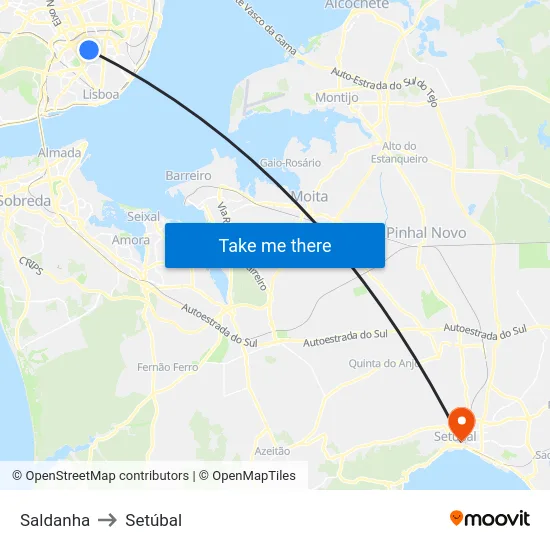 Saldanha to Setúbal map