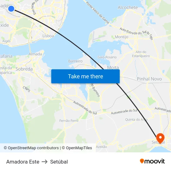 Amadora Este to Setúbal map