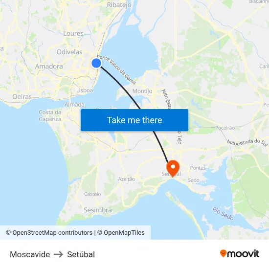 Moscavide to Setúbal map