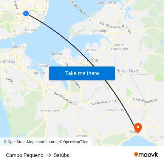 Campo Pequeno to Setúbal map