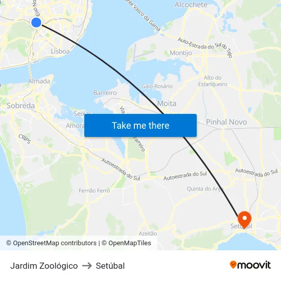 Jardim Zoológico to Setúbal map