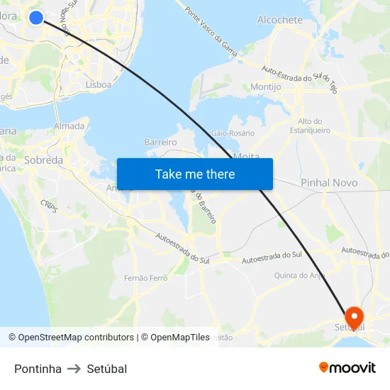 Pontinha to Setúbal map