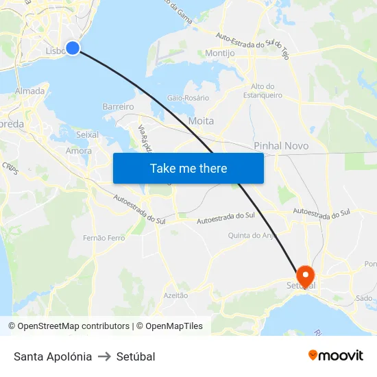 Santa Apolónia to Setúbal map