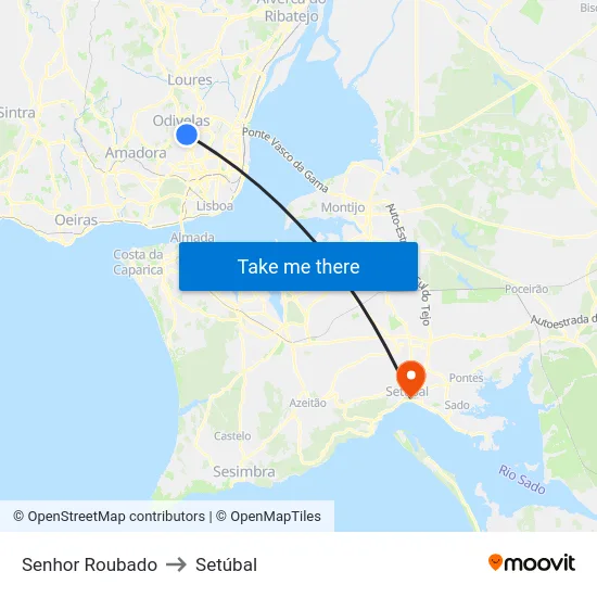 Senhor Roubado to Setúbal map