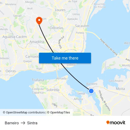 Barreiro to Sintra map