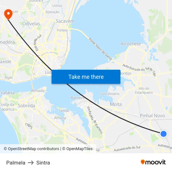 Palmela to Sintra map