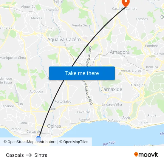 Cascais to Sintra map