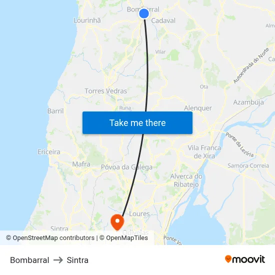 Bombarral to Sintra map