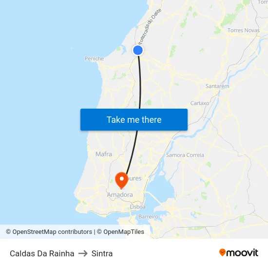 Caldas Da Rainha to Sintra map