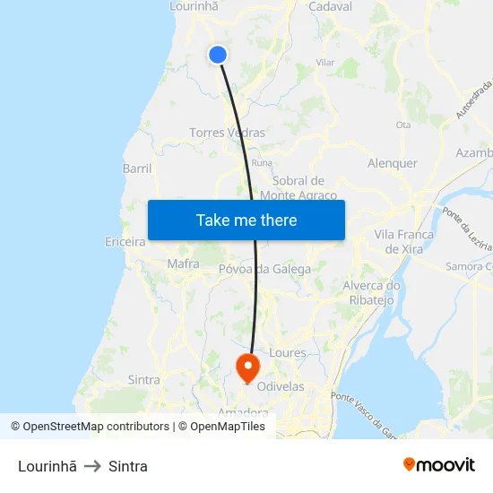 Lourinhã to Sintra map