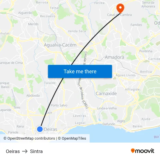 Oeiras to Sintra map