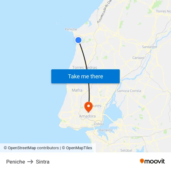 Peniche to Sintra map