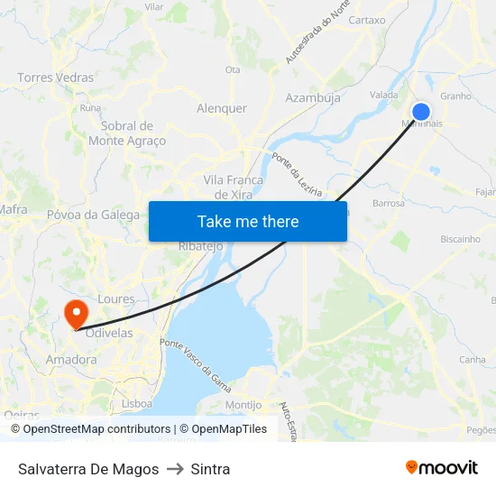 Salvaterra De Magos to Sintra map
