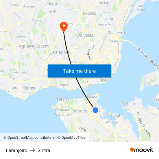 Laranjeiro to Sintra map