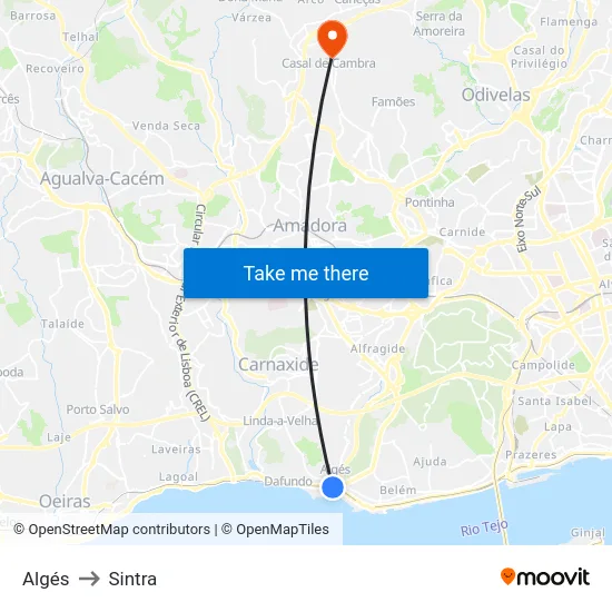 Algés to Sintra map
