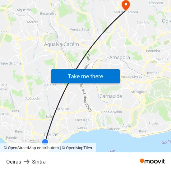 Oeiras to Sintra map