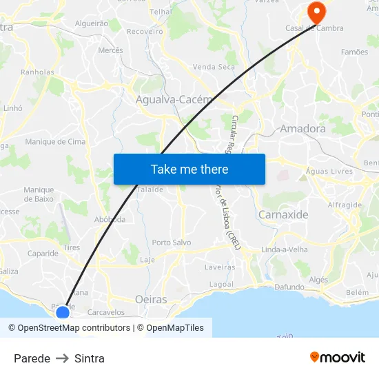 Parede to Sintra map