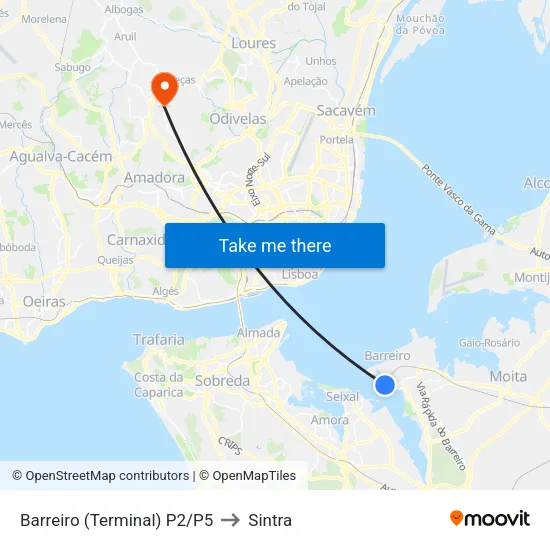 Barreiro (Terminal) P2/P5 to Sintra map