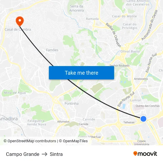 Campo Grande to Sintra map