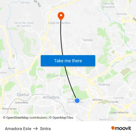 Amadora Este to Sintra map