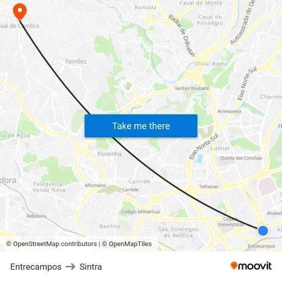 Entrecampos to Sintra map