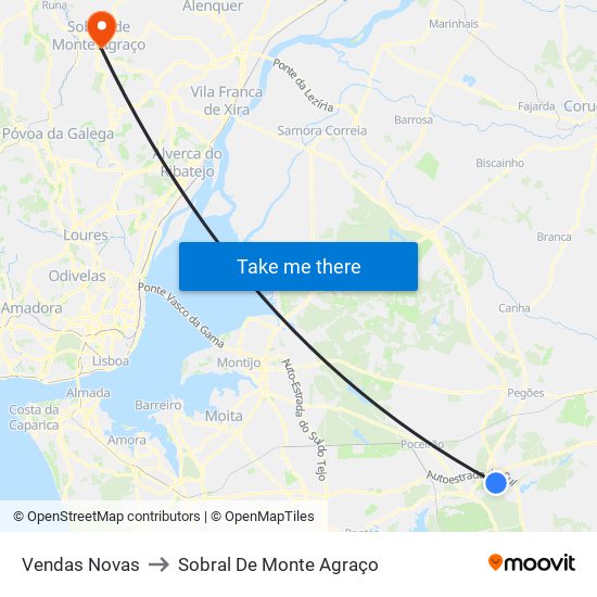 Vendas Novas to Sobral De Monte Agraço map