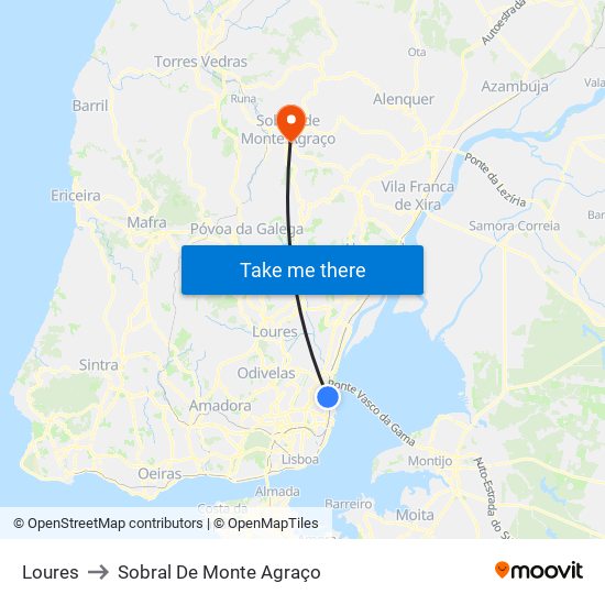 Loures to Sobral De Monte Agraço map