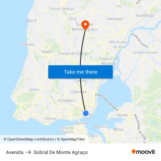 Avenida to Sobral De Monte Agraço map
