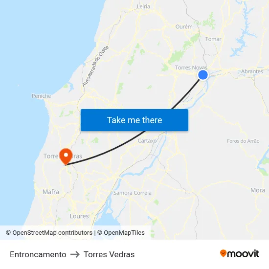 Entroncamento to Torres Vedras map