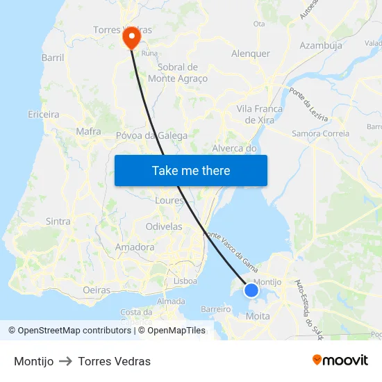 Montijo to Torres Vedras map