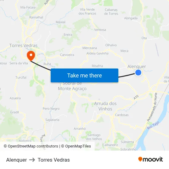Alenquer to Torres Vedras map