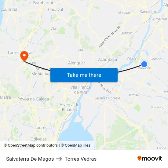 Salvaterra De Magos to Torres Vedras map