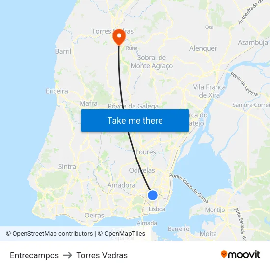 Entrecampos to Torres Vedras map