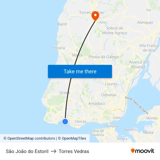 São João do Estoril to Torres Vedras map