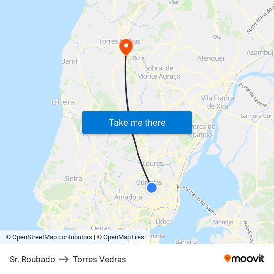 Sr. Roubado to Torres Vedras map