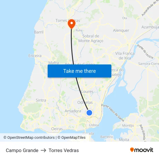 Campo Grande to Torres Vedras map