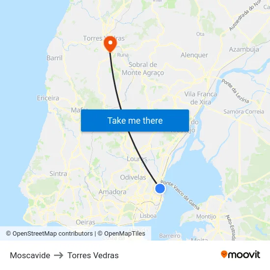 Moscavide to Torres Vedras map