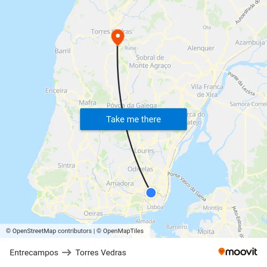 Entrecampos to Torres Vedras map
