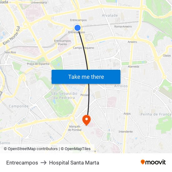 Entrecampos to Hospital Santa Marta map