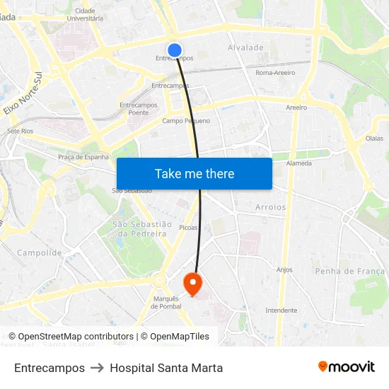 Entrecampos to Hospital Santa Marta map